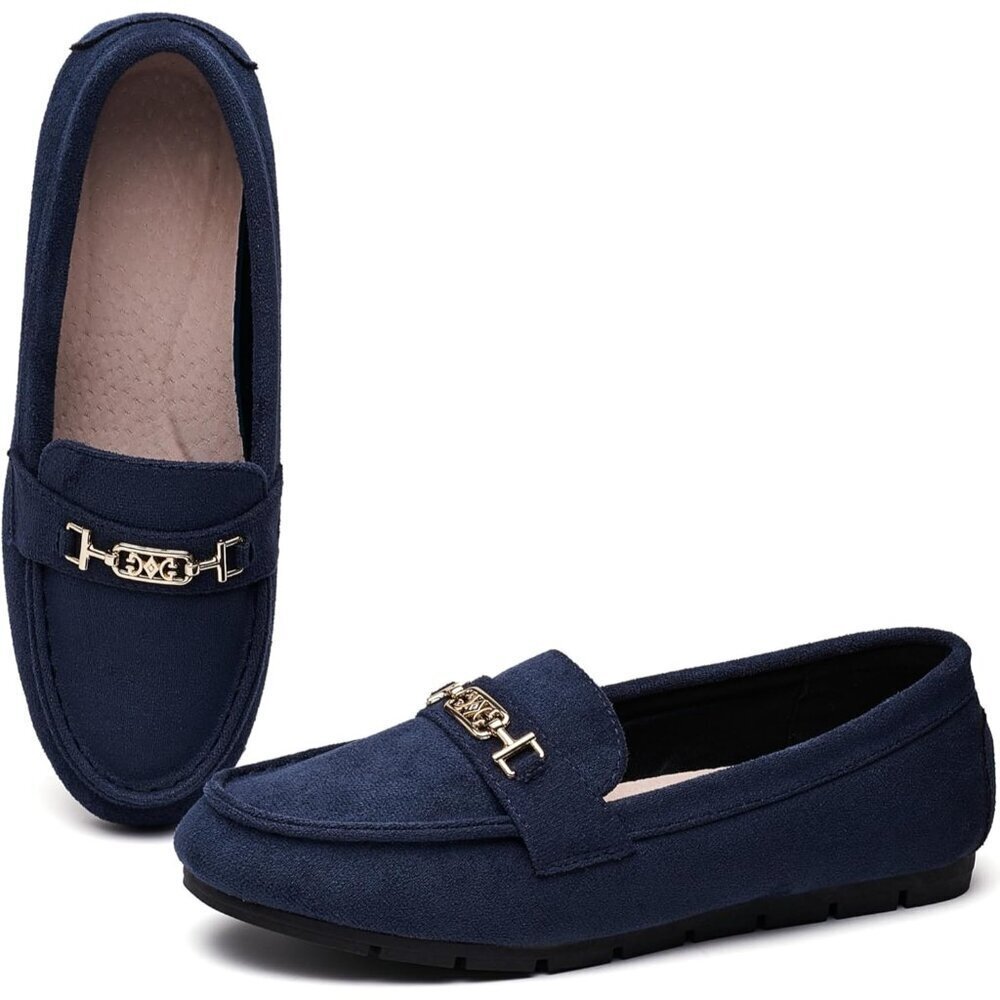 Women’s Blue Suede Microfiber Comfortable Casual Slip On Loafer Flat Shoes